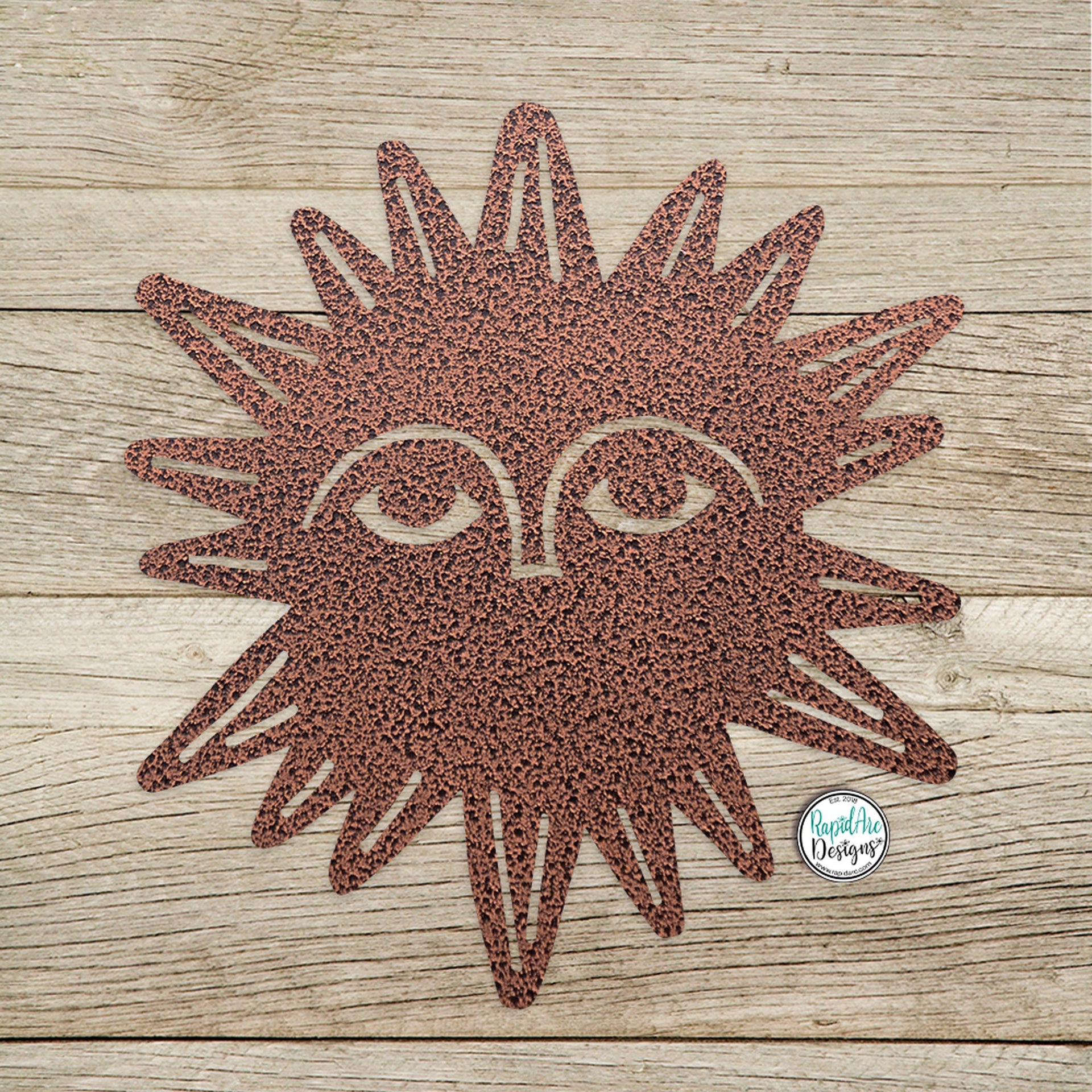 Metal Porcelina™ Gazing Sun - Hand Drawn Design - Unique Hand Drawn Sun - Outdoor Garden Art - Patio Porch Decor - Custom Metal Wall Art