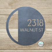 Round Metal Modern Deco Address Sign - Custom House Number Plaque - Round Street Name and Number Sign - Modern Deco Address Sign - Style A4