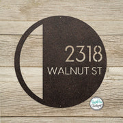Round Metal Modern Deco Address Sign - Custom House Number Plaque - Round Street Name and Number Sign - Modern Deco Address Sign - Style A4