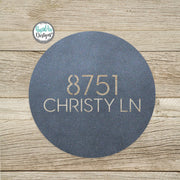 Round Metal Modern Address Sign - Custom House Number Plaque - Round Street Name and Number Sign - Modern Address Sign - Style A3