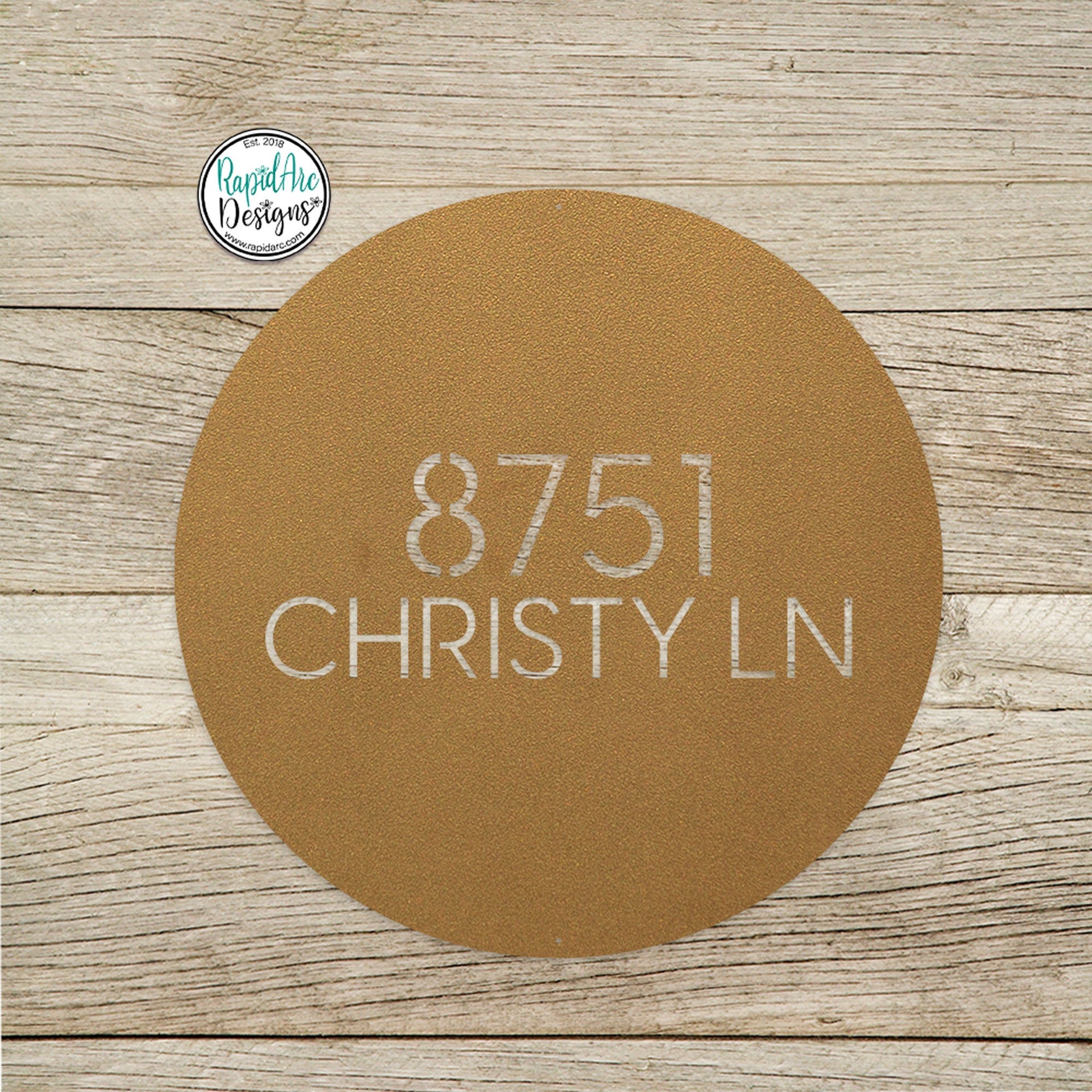 Round Metal Modern Address Sign - Custom House Number Plaque - Round Street Name and Number Sign - Modern Address Sign - Style A3