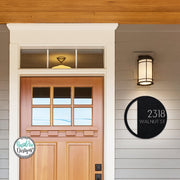 Round Metal Modern Deco Address Sign - Custom House Number Plaque - Round Street Name and Number Sign - Modern Deco Address Sign - Style A4