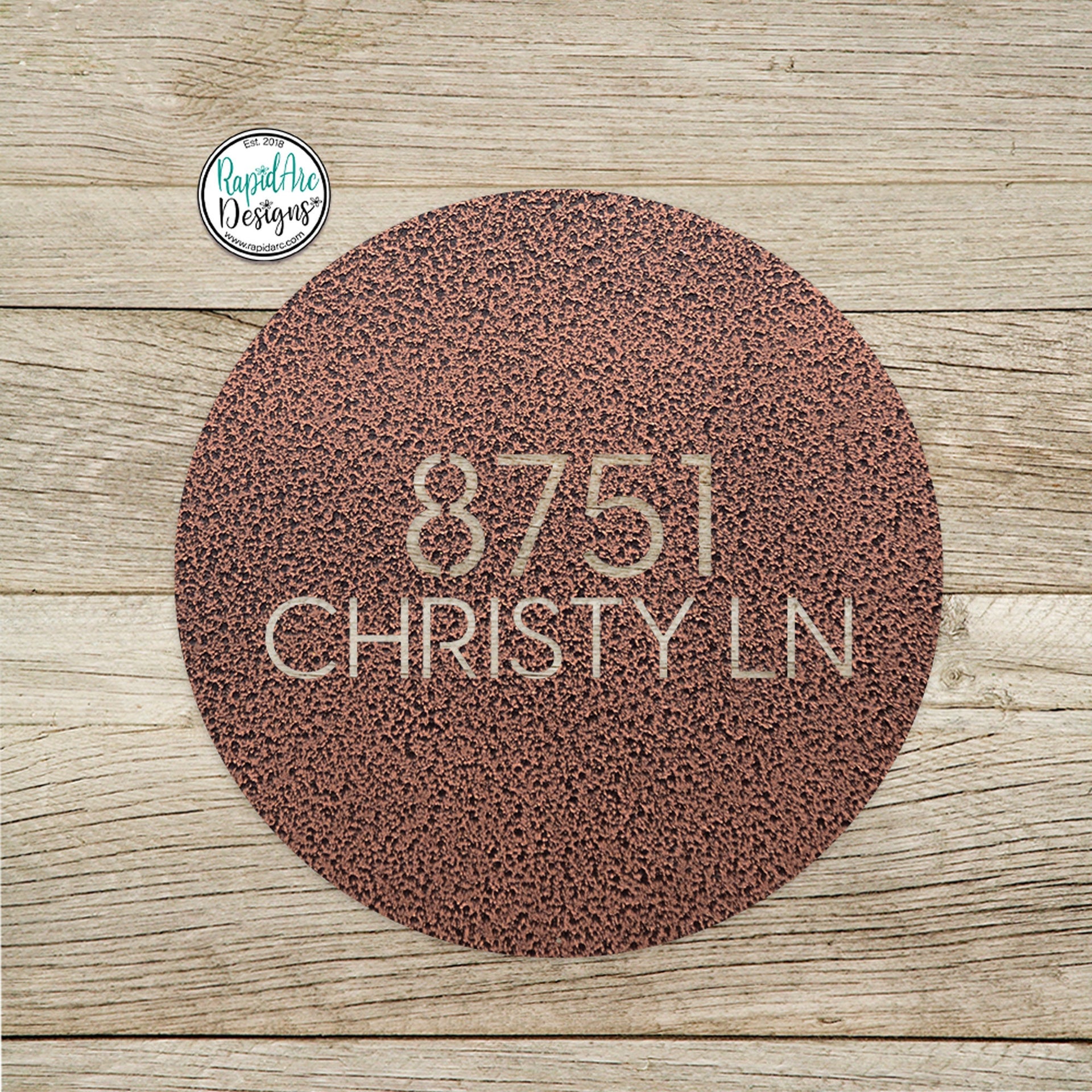 Round Metal Modern Address Sign - Custom House Number Plaque - Round Street Name and Number Sign - Modern Address Sign - Style A3