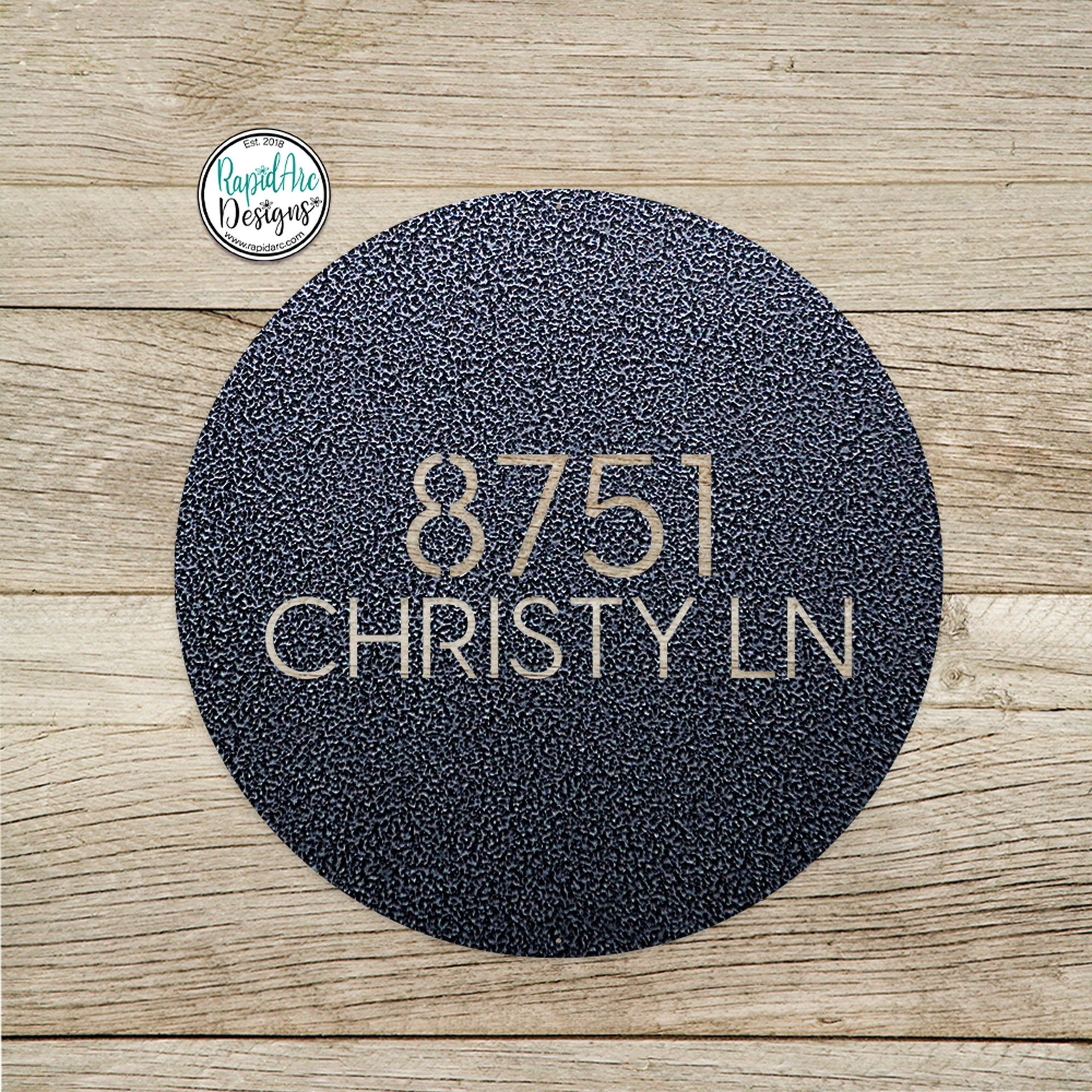 Round Metal Modern Address Sign - Custom House Number Plaque - Round Street Name and Number Sign - Modern Address Sign - Style A3