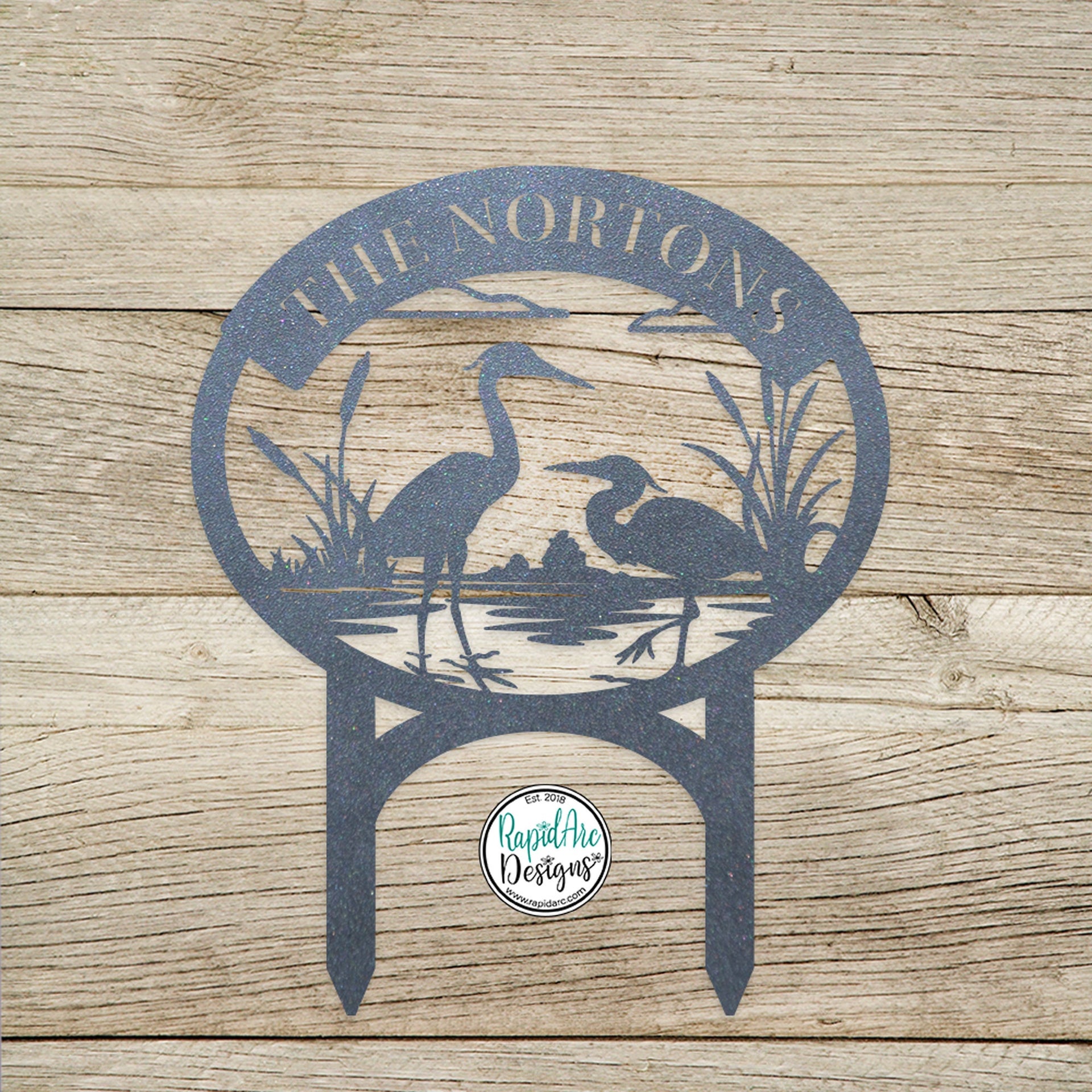 Heron Monogram with Yard Stakes - Custom Metal Sign- Heron Cattails Last Name Sign- Address Sign- Metal Outdoor Decor- Personalized Gift