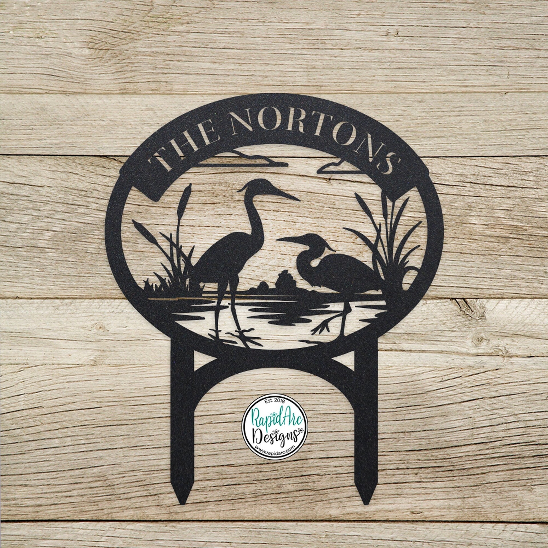 Heron Monogram with Yard Stakes - Custom Metal Sign- Heron Cattails Last Name Sign- Address Sign- Metal Outdoor Decor- Personalized Gift
