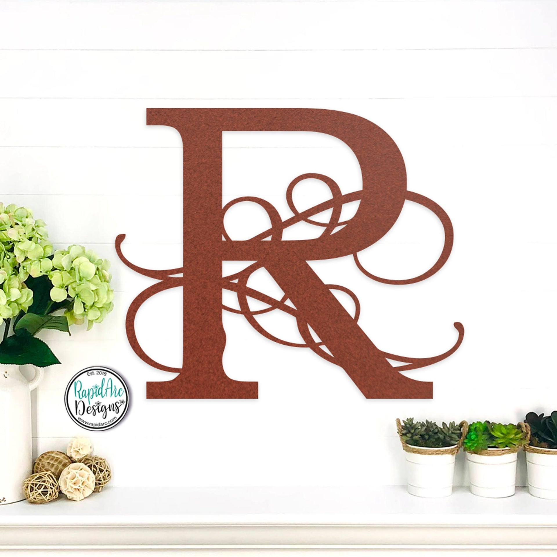 Metal Monogram Letter - Flourished Monogram Initial - Family Name Monongram Letter - Custom Wedding Anniversary Gift - Metal Wall Decor