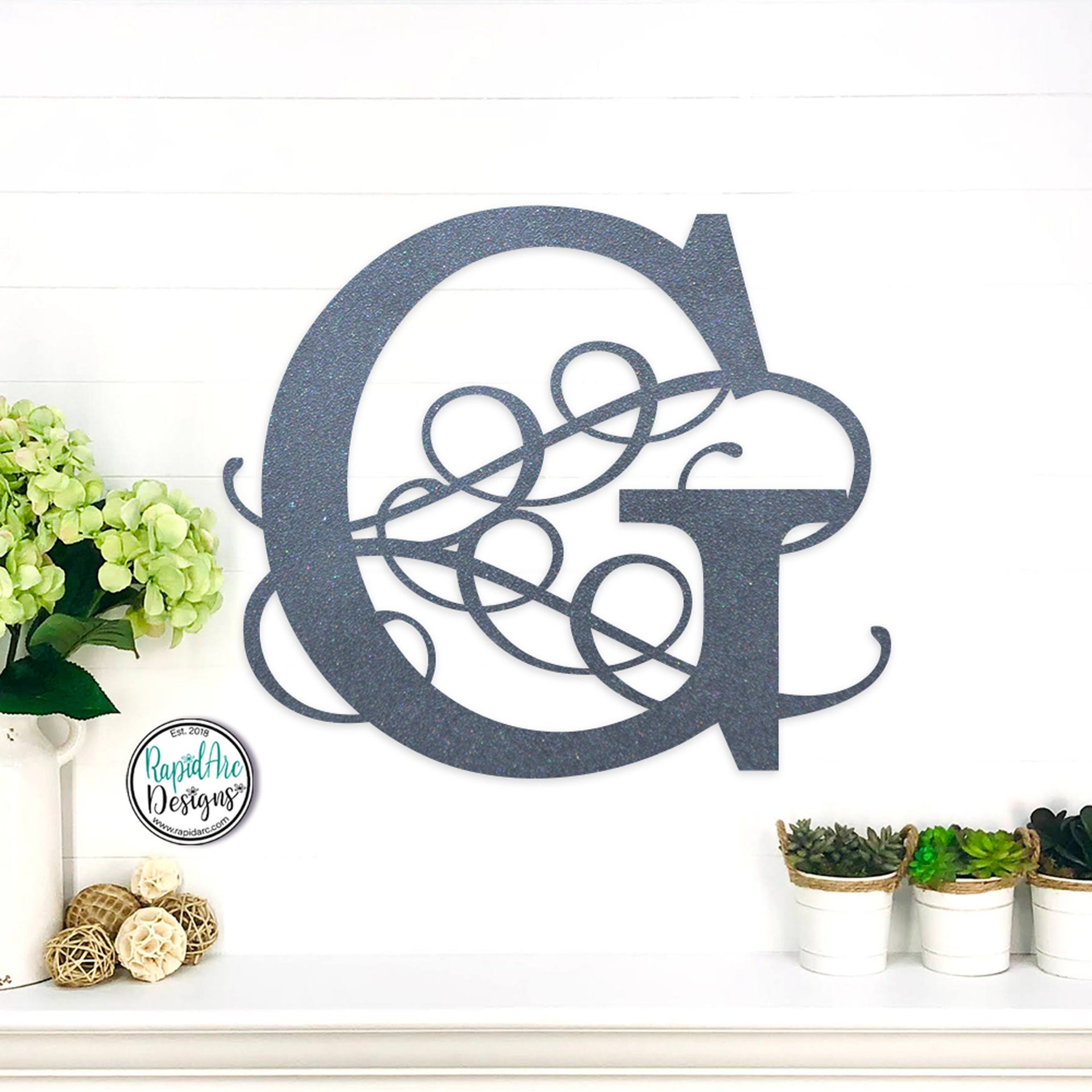 Metal Monogram Letter - Flourished Monogram Initial - Family Name Monongram Letter - Custom Wedding Anniversary Gift - Metal Wall Decor