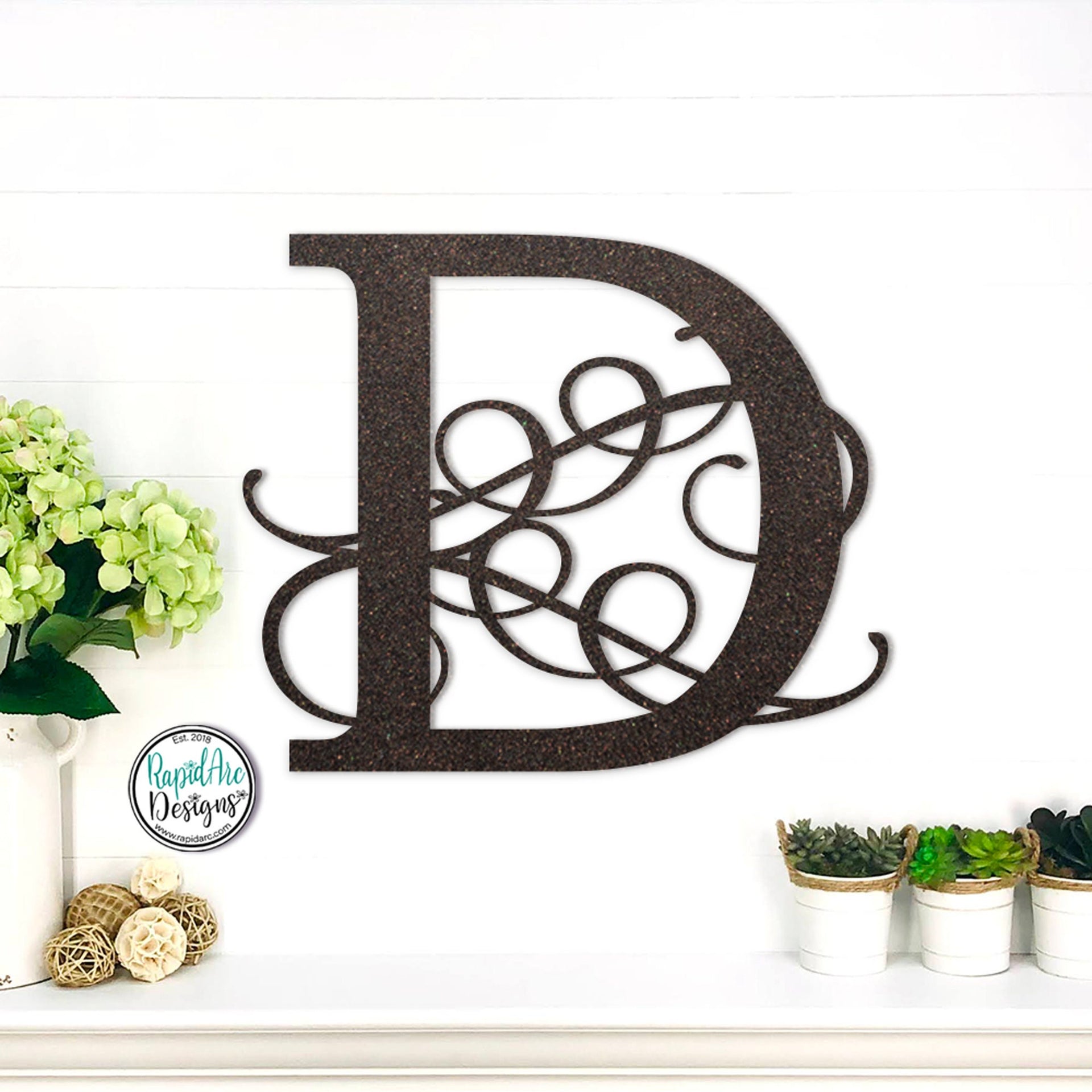 Metal Monogram Letter - Flourished Monogram Initial - Family Name Monongram Letter - Custom Wedding Anniversary Gift - Metal Wall Decor