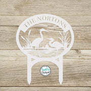 Heron Monogram with Yard Stakes - Custom Metal Sign- Heron Cattails Last Name Sign- Address Sign- Metal Outdoor Decor- Personalized Gift