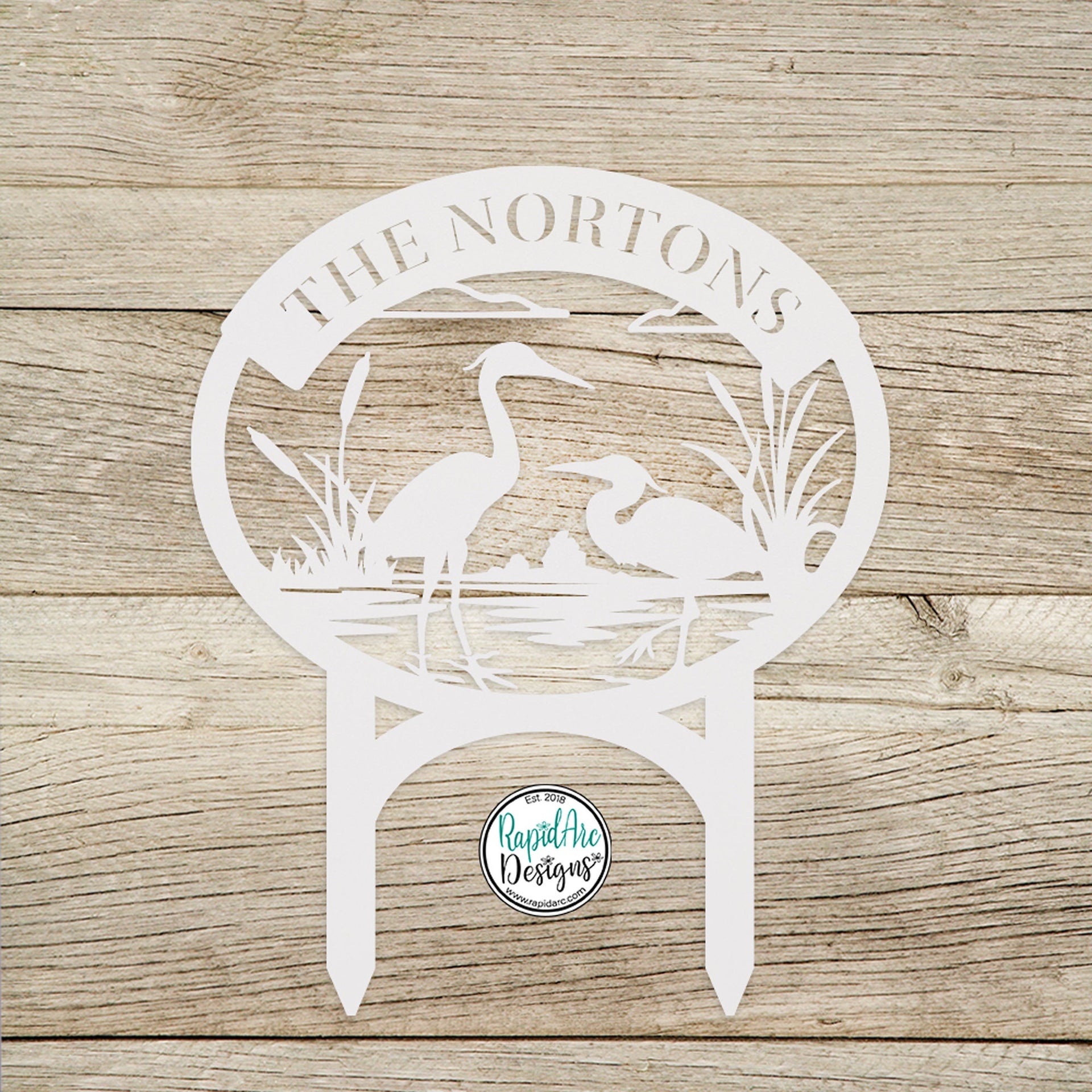 Heron Monogram with Yard Stakes - Custom Metal Sign- Heron Cattails Last Name Sign- Address Sign- Metal Outdoor Decor- Personalized Gift