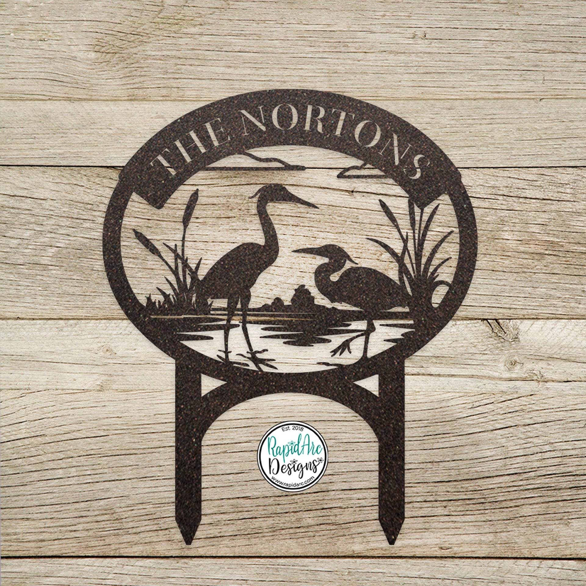 Heron Monogram with Yard Stakes - Custom Metal Sign- Heron Cattails Last Name Sign- Address Sign- Metal Outdoor Decor- Personalized Gift