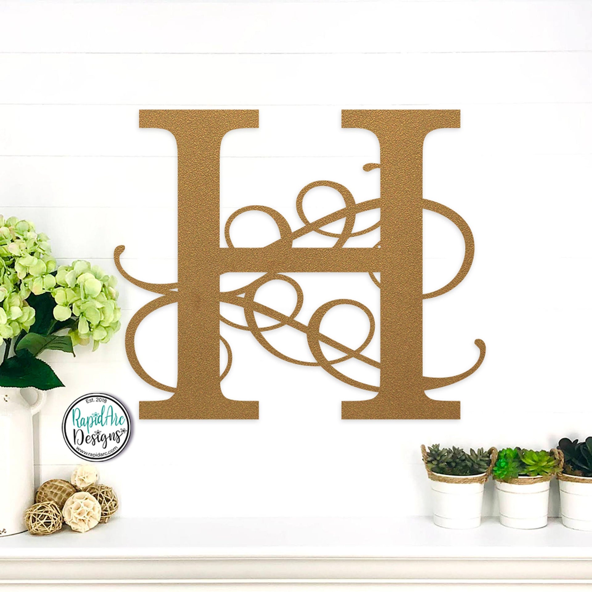 Metal Monogram Letter - Flourished Monogram Initial - Family Name Monongram Letter - Custom Wedding Anniversary Gift - Metal Wall Decor