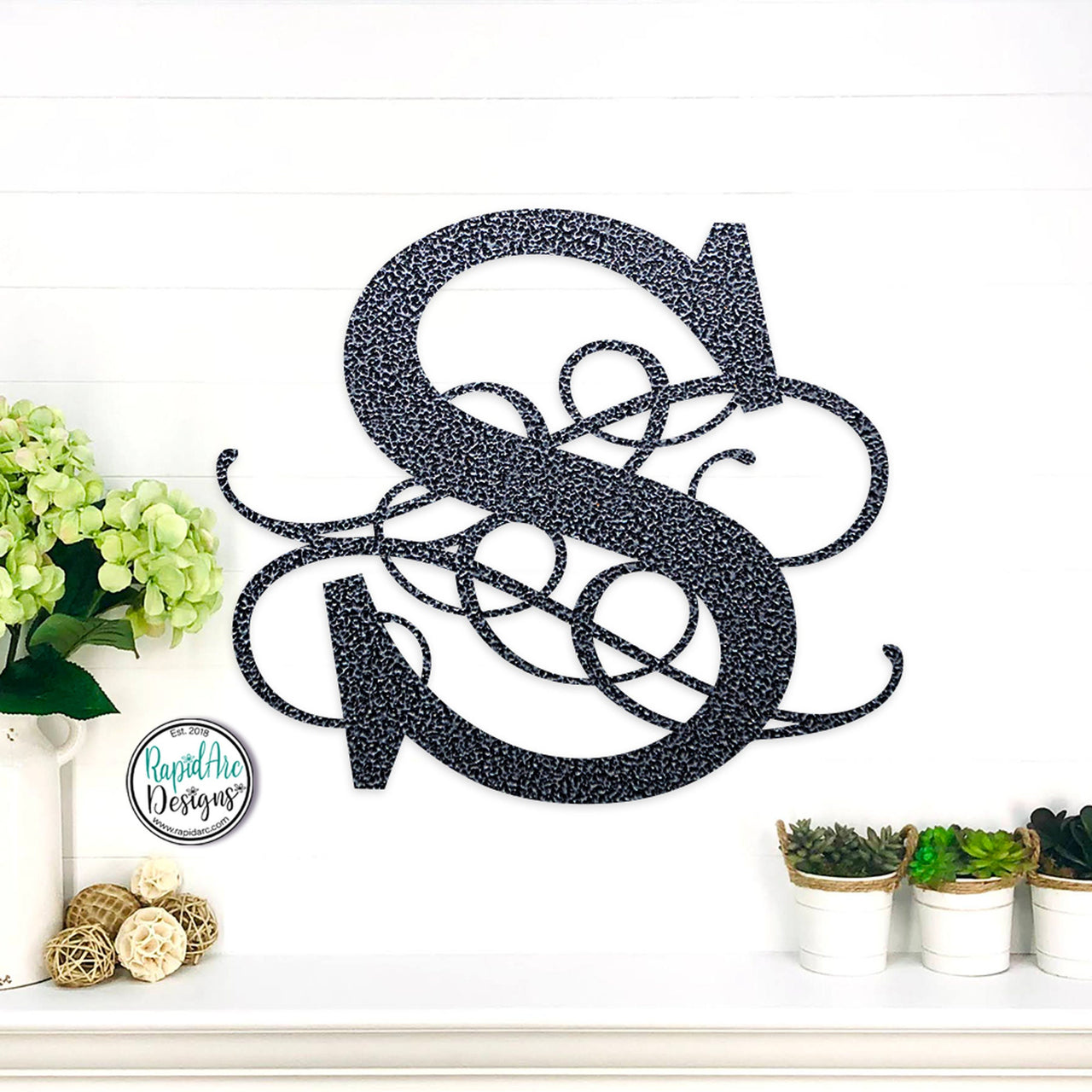 Metal Monogram Letter - Flourished Monogram Initial - Family Name Monongram Letter - Custom Wedding Anniversary Gift - Metal Wall Decor