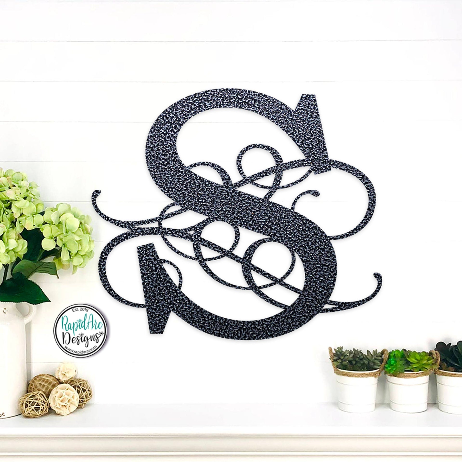 Metal Monogram Letter - Flourished Monogram Initial - Family Name Monongram Letter - Custom Wedding Anniversary Gift - Metal Wall Decor