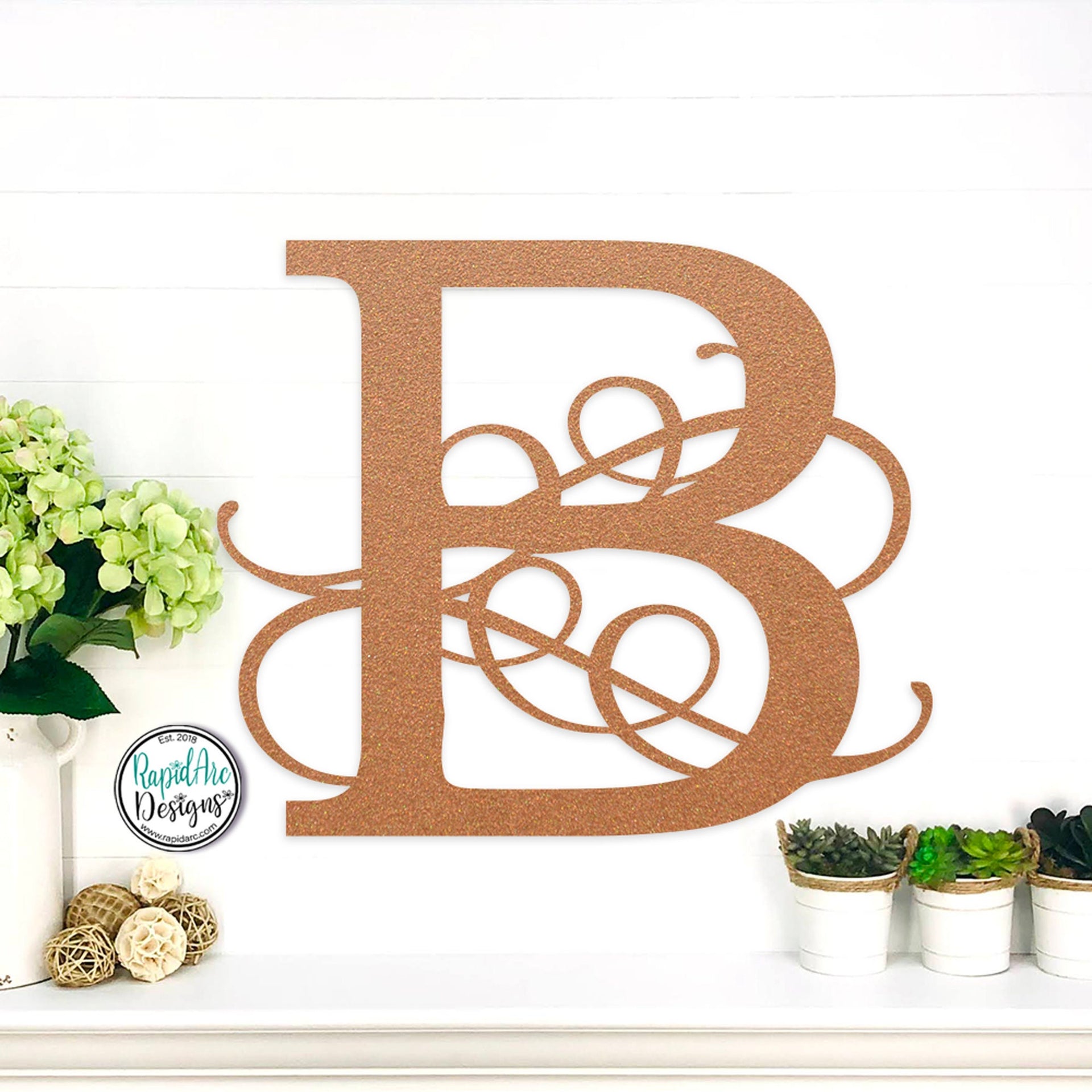 Metal Monogram Letter - Flourished Monogram Initial - Family Name Monongram Letter - Custom Wedding Anniversary Gift - Metal Wall Decor