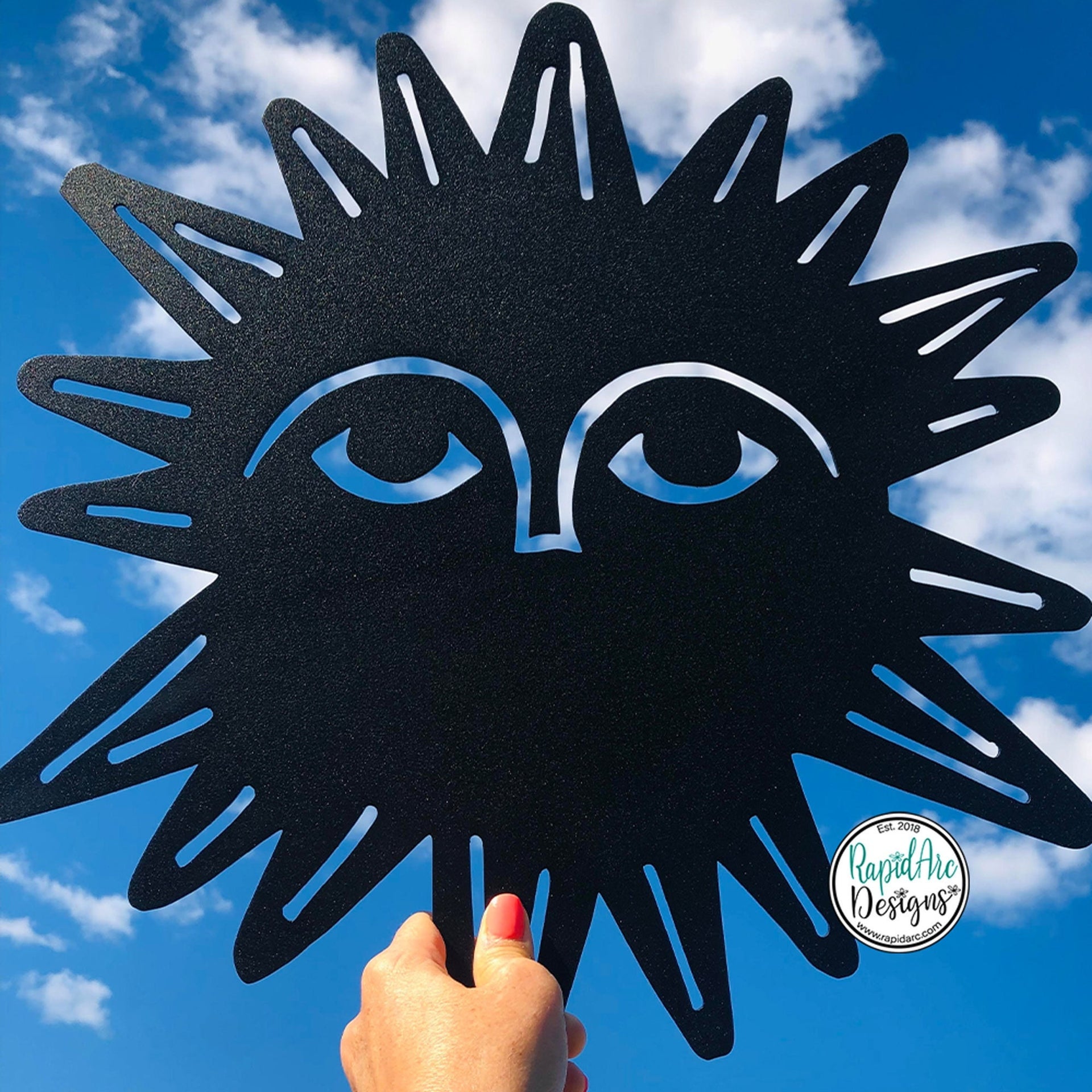 Metal Porcelina™ Gazing Sun - Hand Drawn Design - Unique Hand Drawn Sun - Outdoor Garden Art - Patio Porch Decor - Custom Metal Wall Art