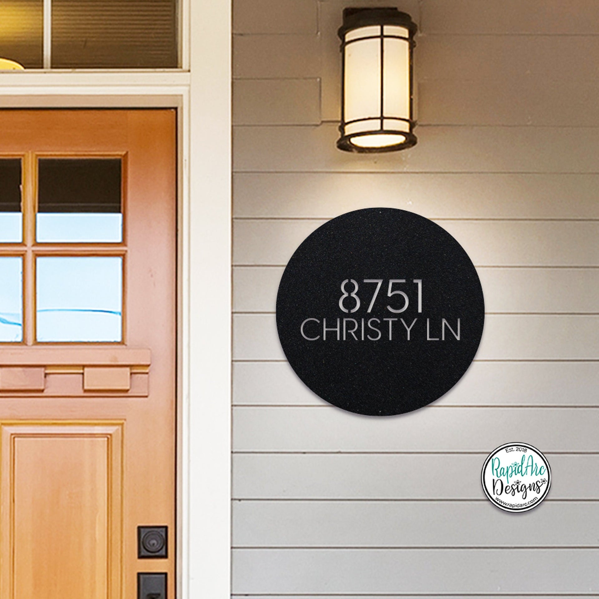 Round Metal Modern Address Sign - Custom House Number Plaque - Round Street Name and Number Sign - Modern Address Sign - Style A3