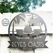 Personalized Sunset Beach Scene Monogram -Metal Beach Sign -Mid Century Modern Font -Custom Name Sign -Outdoor Coastal Decor -Metal Wall Art