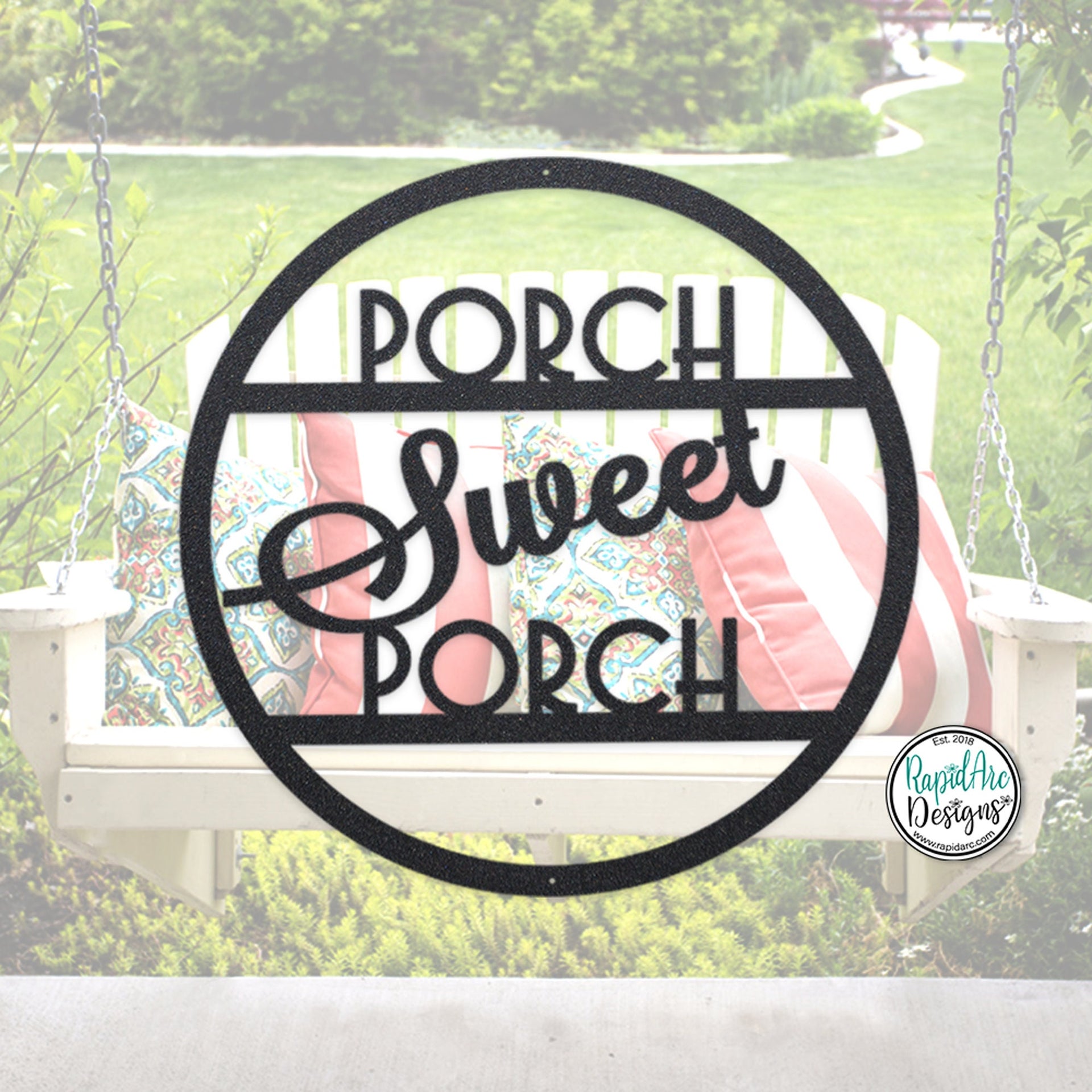 PORCH Sweet PORCH Round Metal Sign | Door Hanger | Custom Metal Sign | Outdoor Decor | Front Porch Sign