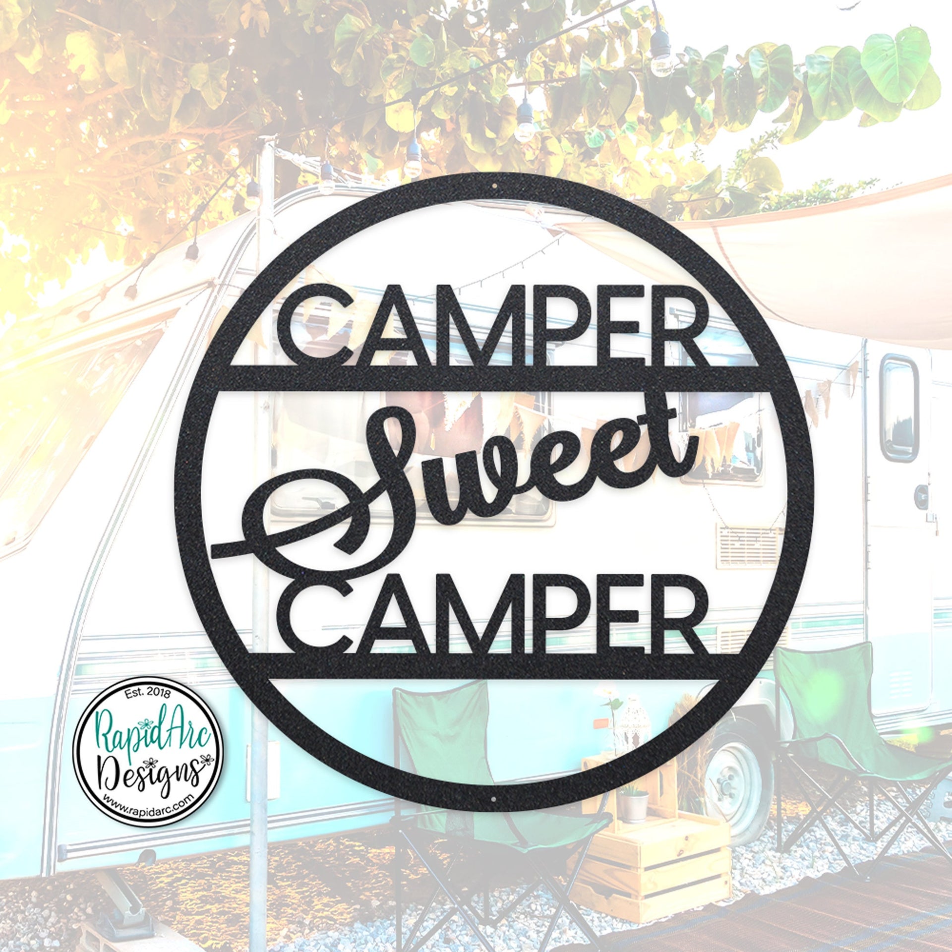 CAMPER Sweet CAMPER Round Metal Sign | Door Hanger | Camping Sign | RV Decor